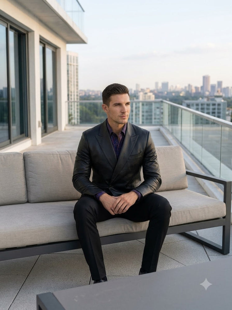 Taj Bespoke Penthouse Black Leather Tuxedo Blazer