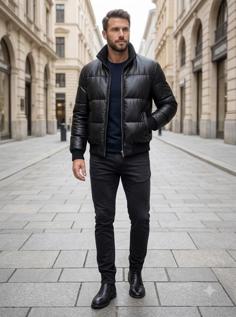 Taj Signature Arctic Quilted Leather Puffer Jacket