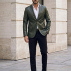 Taj Bespoke Olive Green Leather Blazer