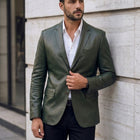 Taj Bespoke Olive Green Leather Blazer