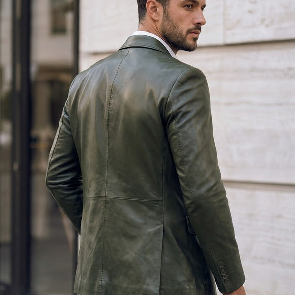 Taj Bespoke Olive Green Leather Blazer
