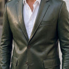 Taj Bespoke Olive Green Leather Blazer