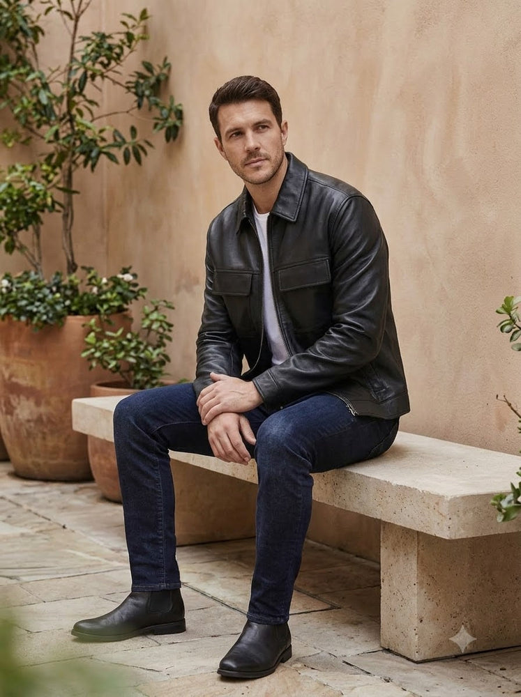 Taj Signature Metropolitan Black Leather Overshirt