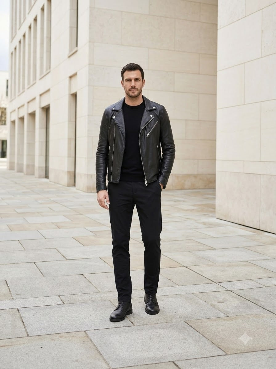 Taj Signature Vanguard Asymmetric Biker Leather Jacket