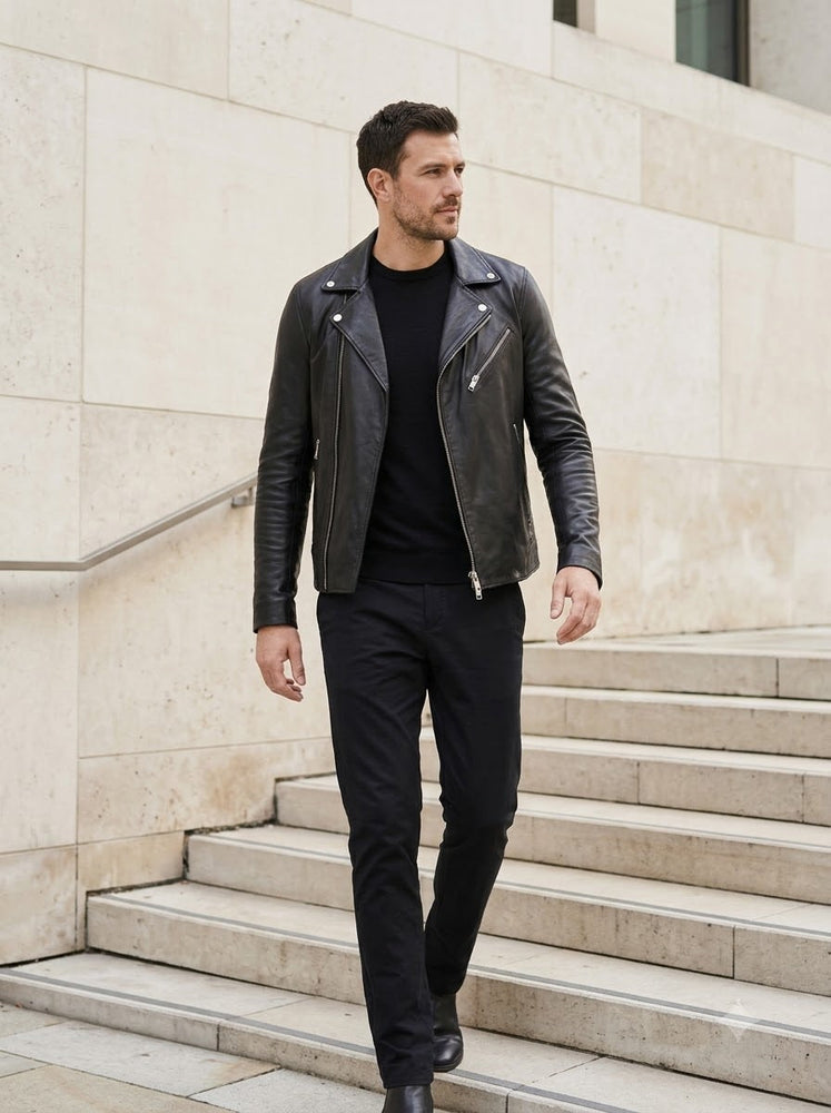 Taj Signature Vanguard Asymmetric Biker Leather Jacket