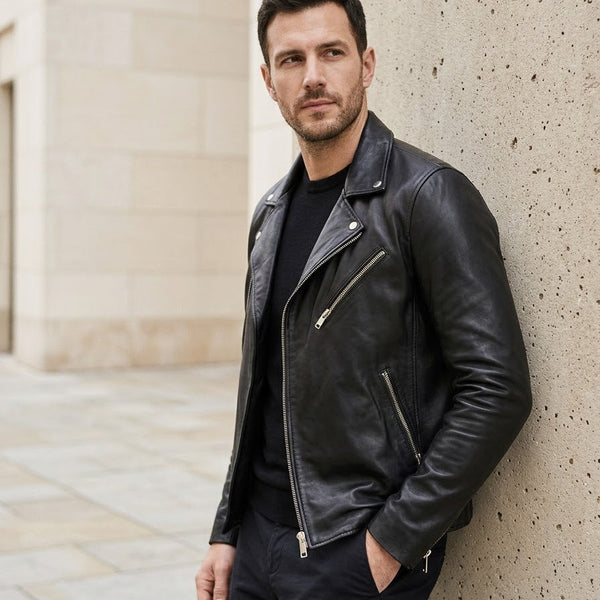 Taj Signature Vanguard Asymmetric Biker Leather Jacket