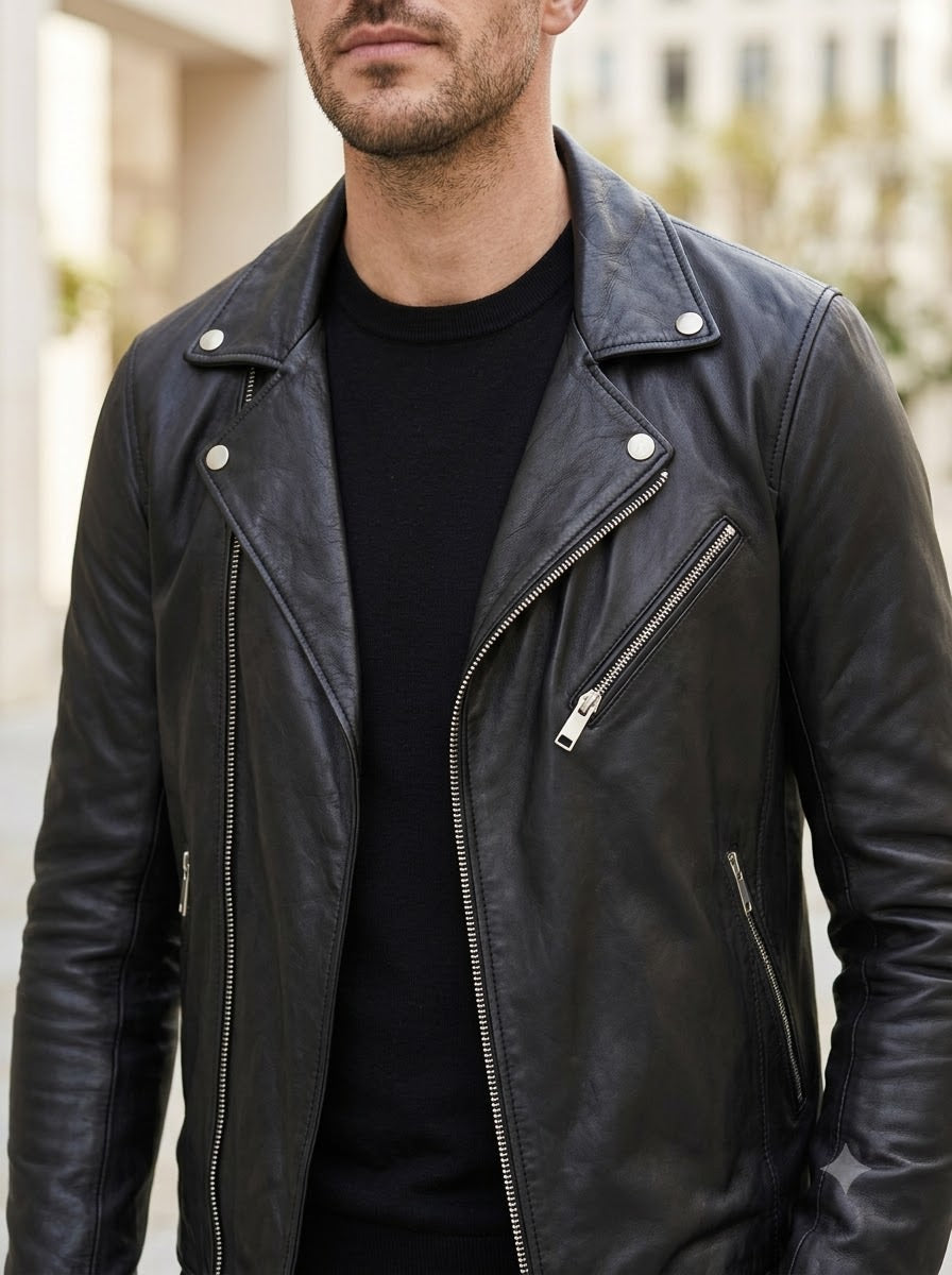Taj Signature Vanguard Asymmetric Biker Leather Jacket