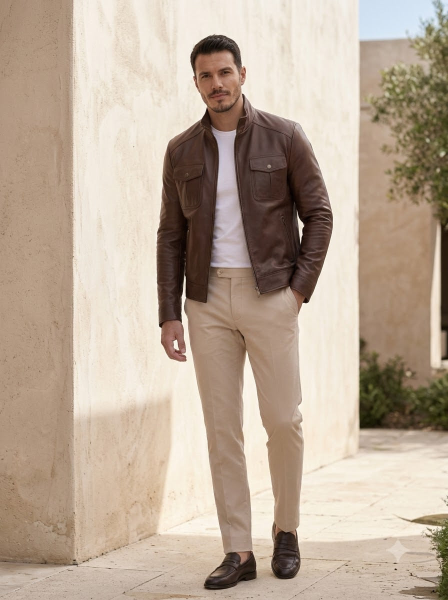 Taj Heritage Chestnut Harrington Leather Jacket