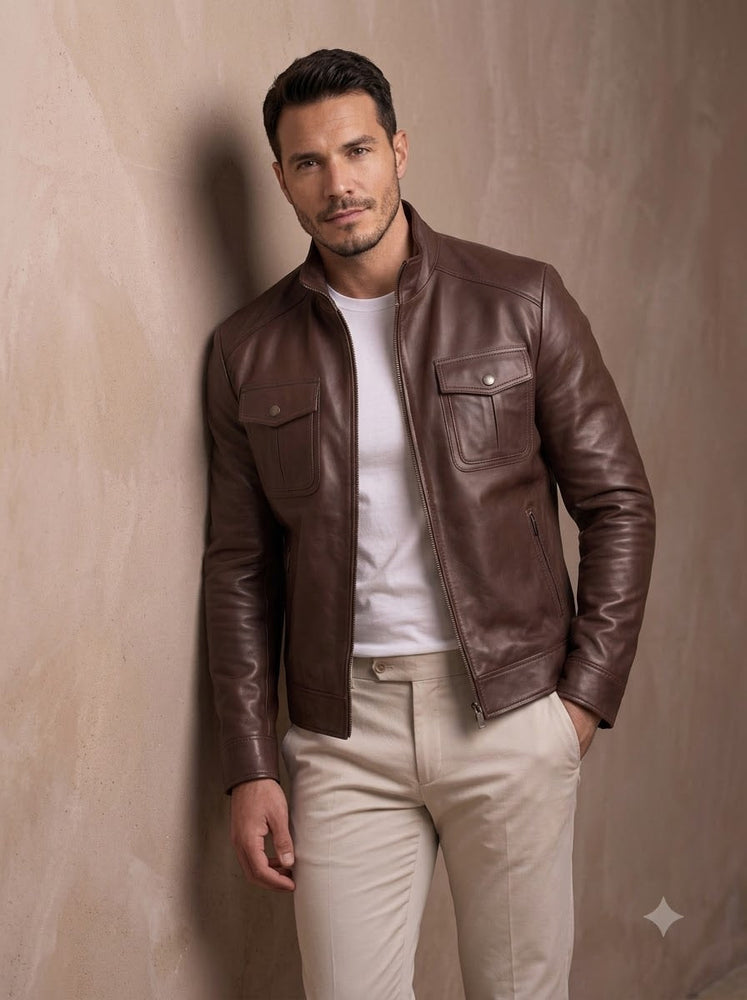 Taj Heritage Chestnut Harrington Leather Jacket