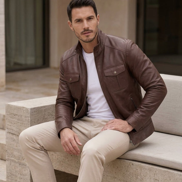 Taj Heritage Chestnut Harrington Leather Jacket