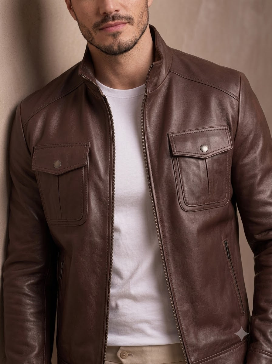 Taj Heritage Chestnut Harrington Leather Jacket