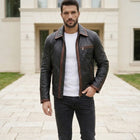 Taj Heritage Rustica Washed Cafe Racer Leather Jacket
