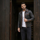 Taj Heritage Rustica Washed Cafe Racer Leather Jacket