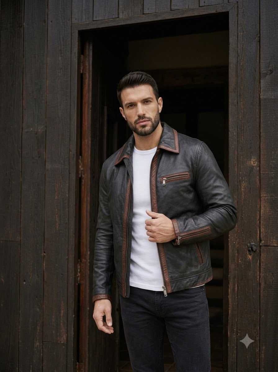 Taj Heritage Rustica Washed Cafe Racer Leather Jacket