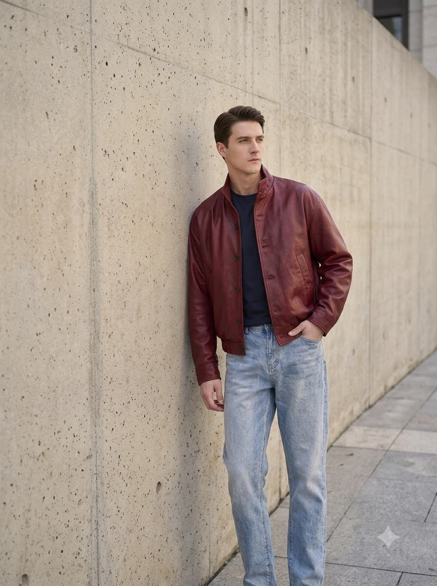 Taj Signature Crimson Burgundy Leather Bomber
