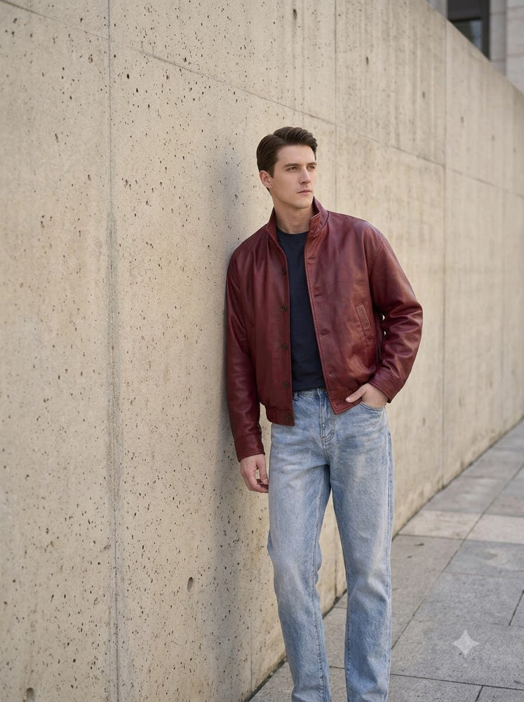 Taj Signature Crimson Burgundy Leather Bomber