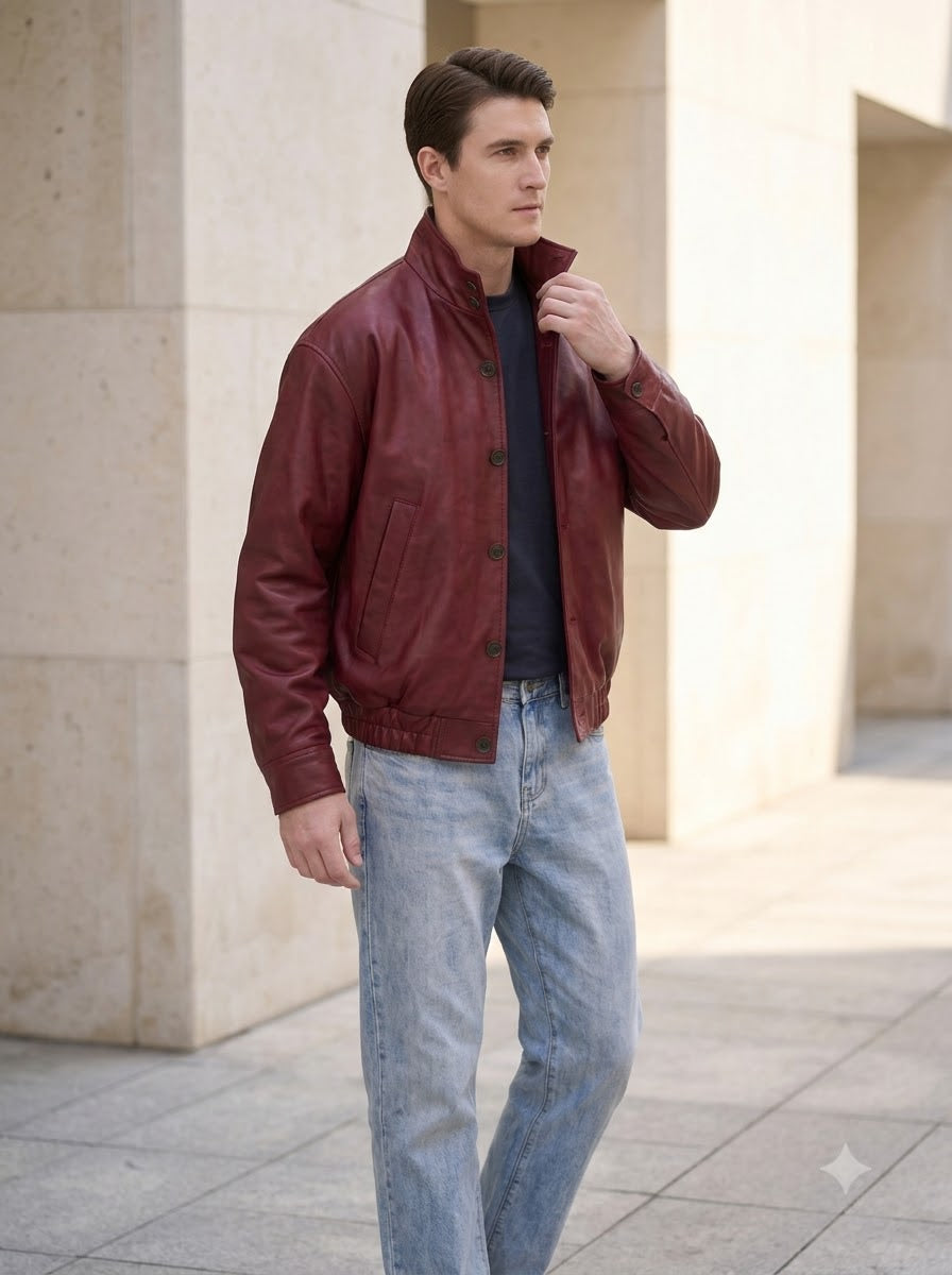 Taj Signature Crimson Burgundy Leather Bomber