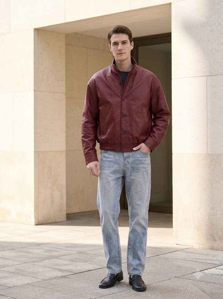 Taj Signature Crimson Burgundy Leather Bomber