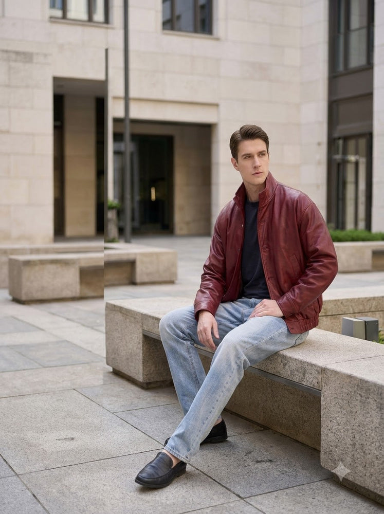 Taj Signature Crimson Burgundy Leather Bomber