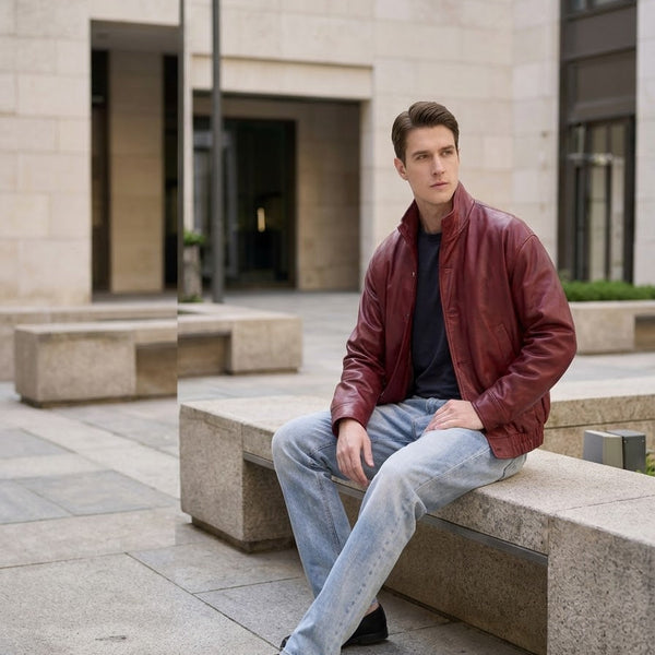 Taj Signature Crimson Burgundy Leather Bomber