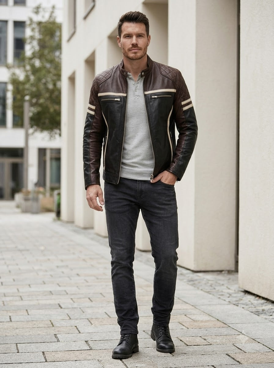 Taj Signature Monza Striped Racing Leather Jacket