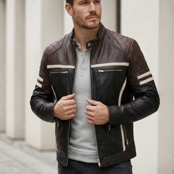 Taj Signature Monza Striped Racing Leather Jacket