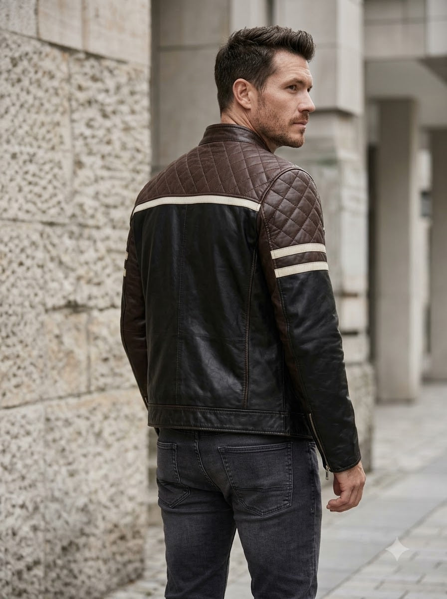 Taj Signature Monza Striped Racing Leather Jacket