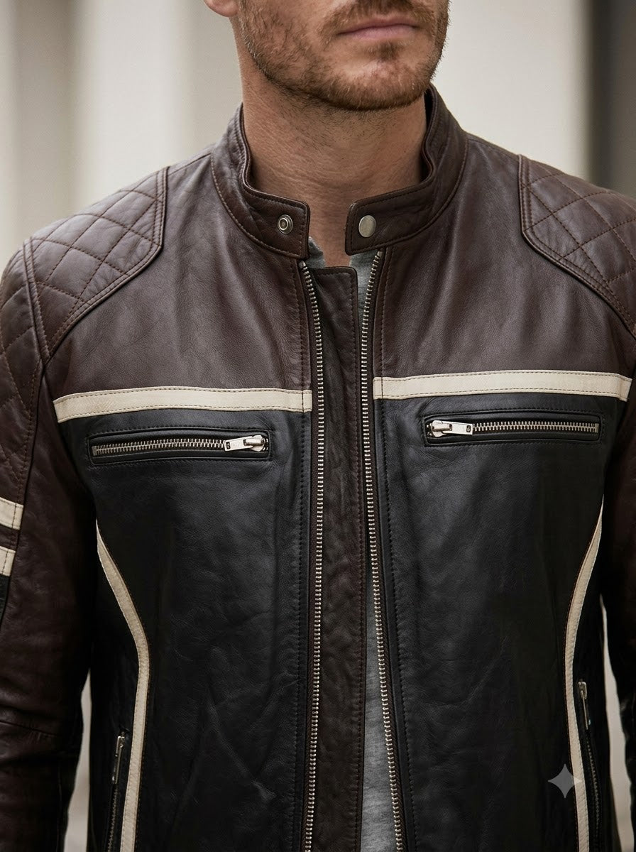 Taj Signature Monza Striped Racing Leather Jacket