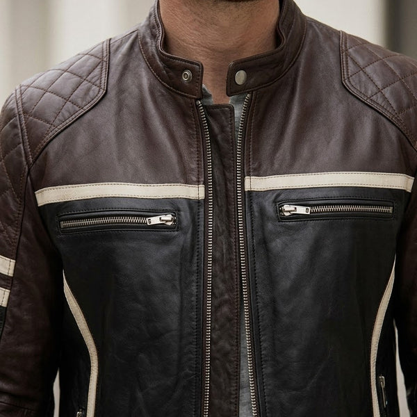 Taj Signature Monza Striped Racing Leather Jacket