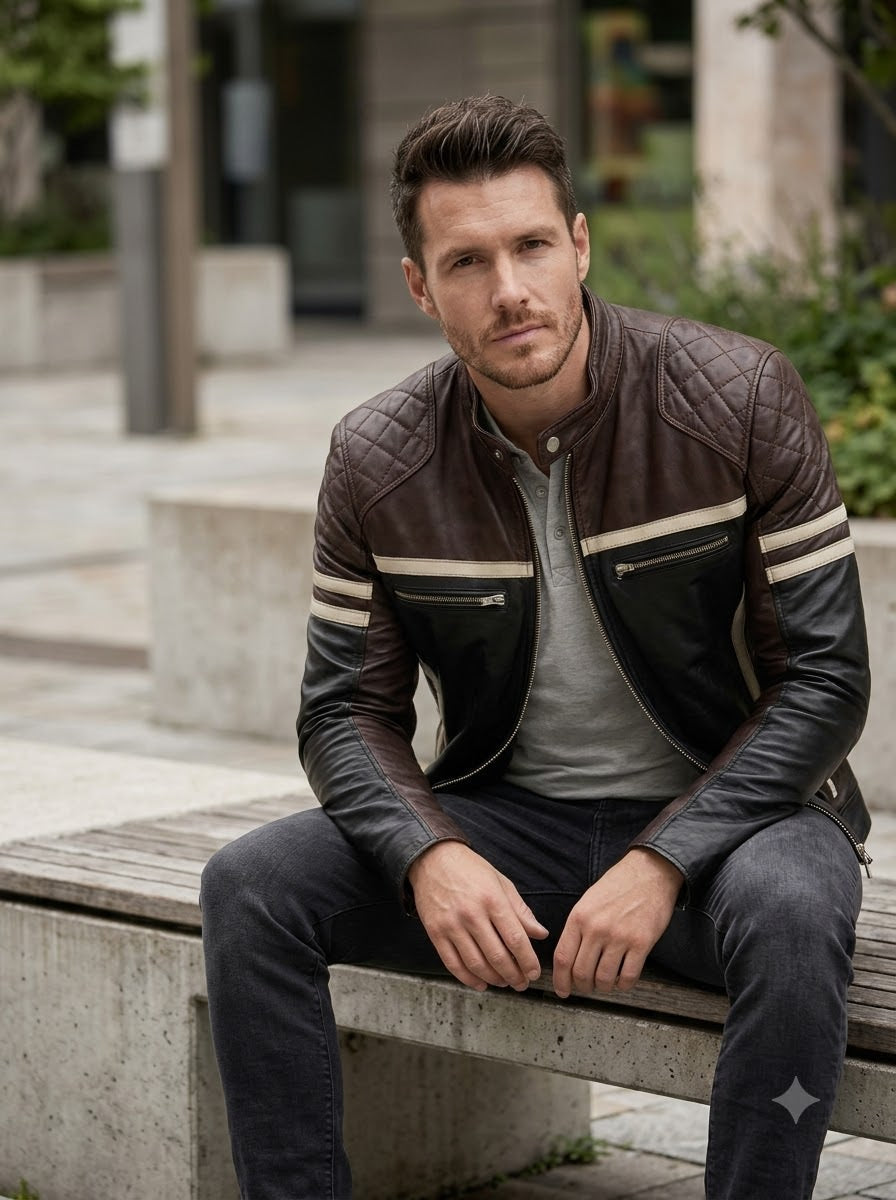 Taj Signature Monza Striped Racing Leather Jacket