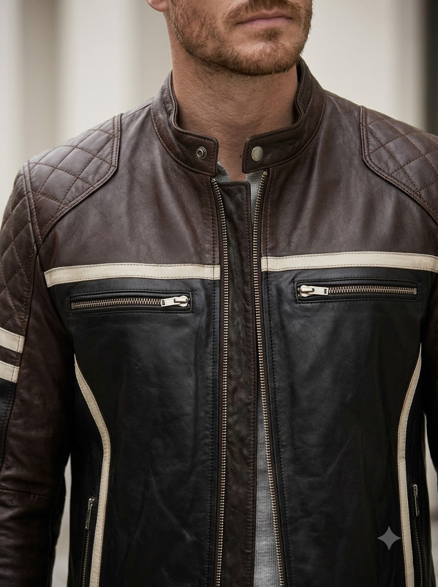 Taj Signature Monza Striped Racing Leather Jacket