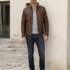 Taj Heritage Cognac Twin-Zip Cafe Racer Leather Jacket
