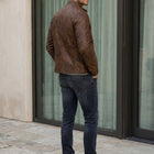 Taj Heritage Cognac Twin-Zip Cafe Racer Leather Jacket