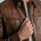 Taj Heritage Cognac Twin-Zip Cafe Racer Leather Jacket