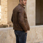 Taj Heritage Cognac Twin-Zip Cafe Racer Leather Jacket