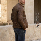 Taj Heritage Cognac Twin-Zip Cafe Racer Leather Jacket