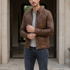 Taj Heritage Cognac Twin-Zip Cafe Racer Leather Jacket