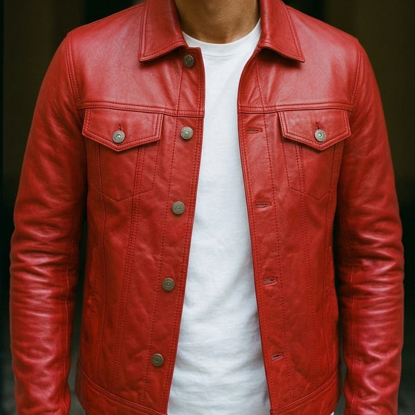 Taj Signature Crimson Red Leather Harrington Jacket
