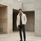 Taj Bespoke St. Moritz Ivory Shearling Leather Overshirt