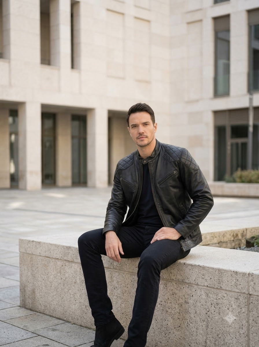 Taj Signature Shadow Quilted Biker Leather Jacket