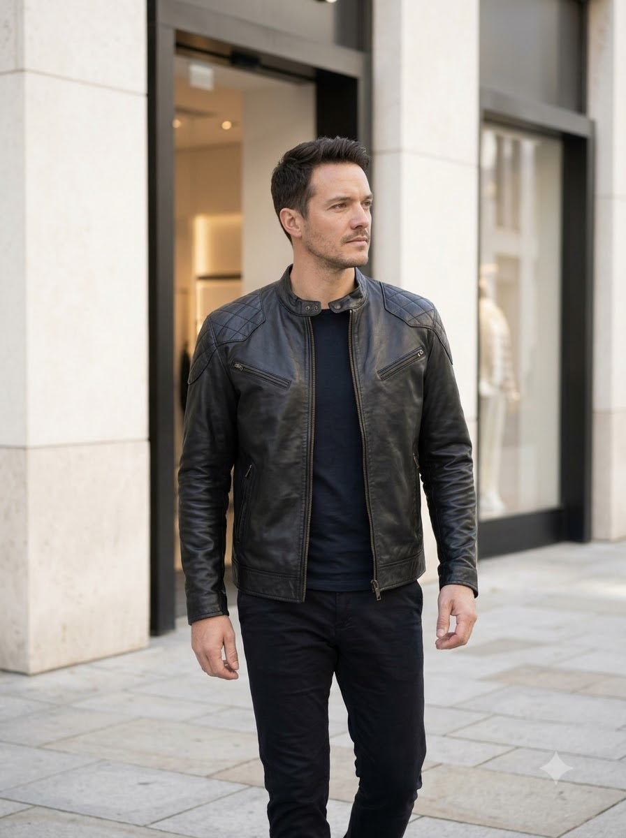 Taj Signature Shadow Quilted Biker Leather Jacket