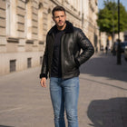 Taj Signature Aviator Black Shearling Leather Jacket