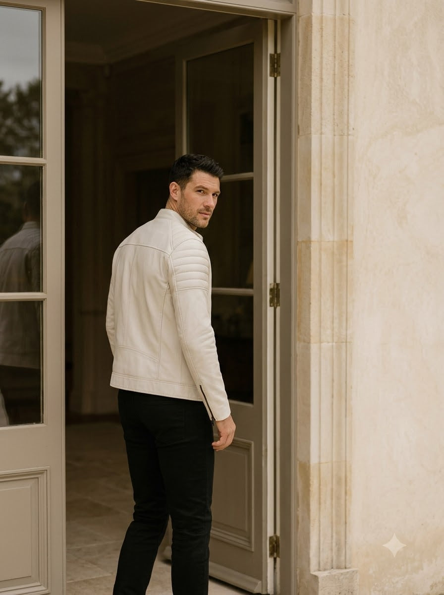 Taj Bespoke Cortina Off-White Cafe Racer Jacket