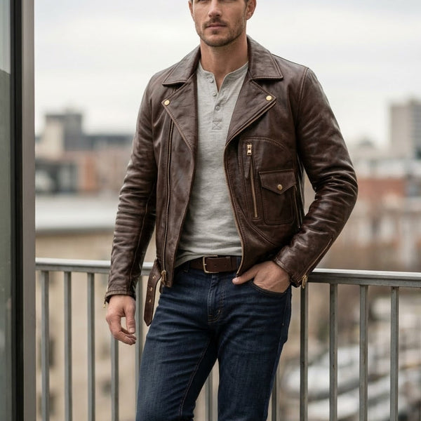 Taj Heritage Maverick Cognac Double-Rider Biker Jacket