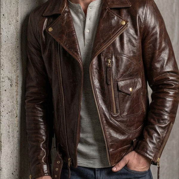 Taj Heritage Maverick Cognac Double-Rider Biker Jacket