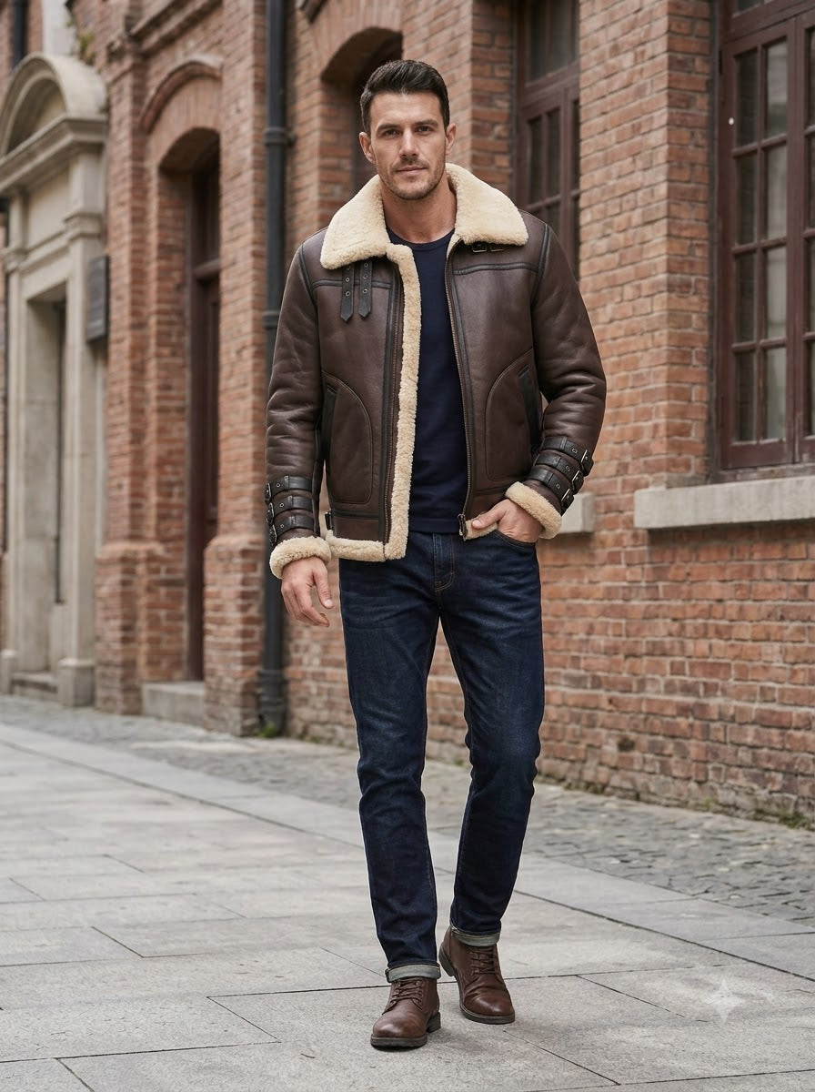 Taj Heritage Yukon Brown Shearling Flight Jacket
