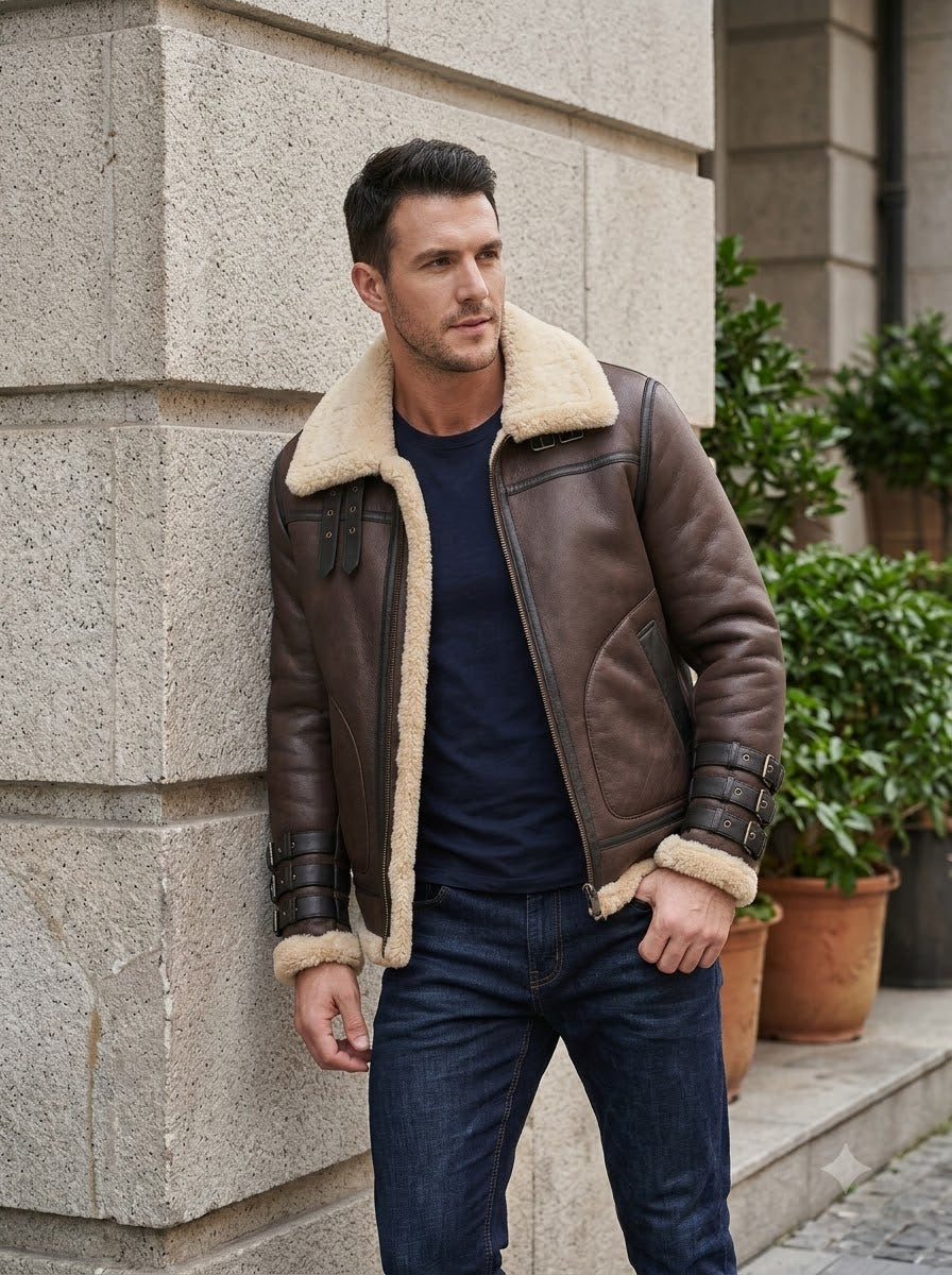 Taj Heritage Yukon Brown Shearling Flight Jacket
