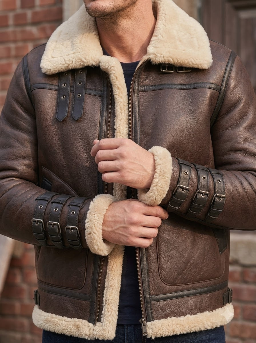 Taj Heritage Yukon Brown Shearling Flight Jacket