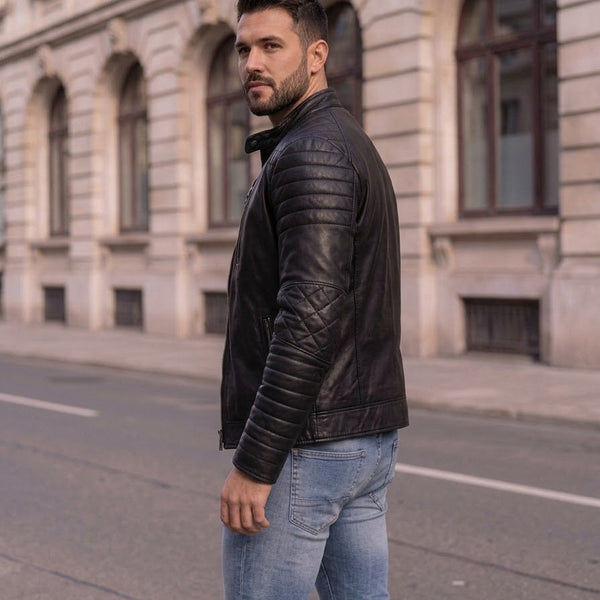 Taj Signature Modena Ribbed Biker Leather Jacket
