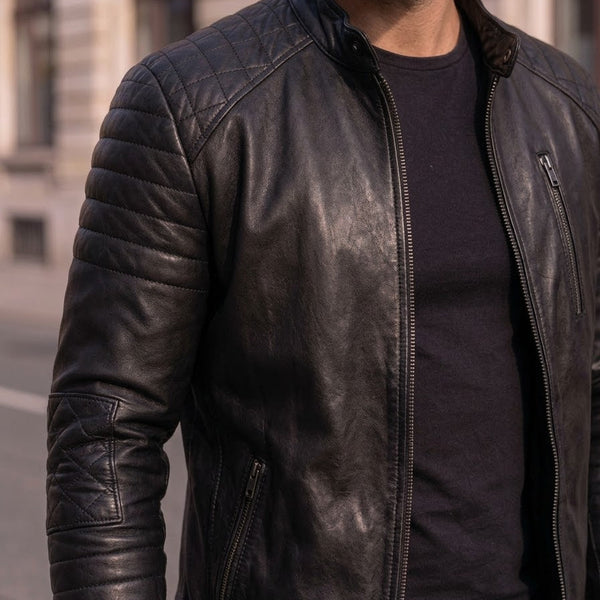 Taj Signature Modena Ribbed Biker Leather Jacket